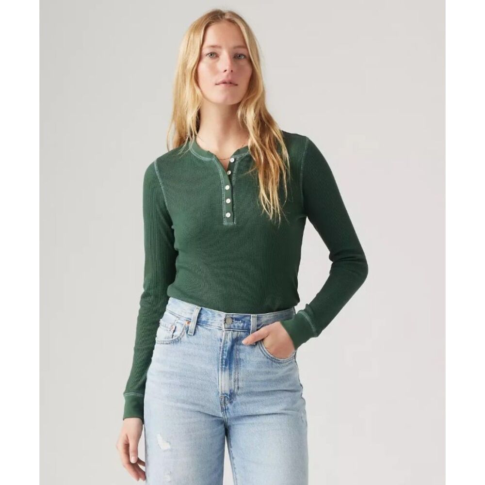 LEVIS Green Plus Sz 3X Casual Wear Stretchy Thermal Slim Fit Henley Shirt NEW